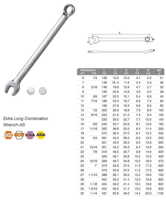 Extra Long Combination Wrench-AS